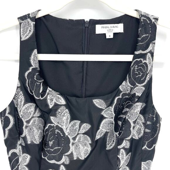 Prabal Gurung Collective Black Floral Jacquard Flare Dress Size 0 - Picture 3 of 6
